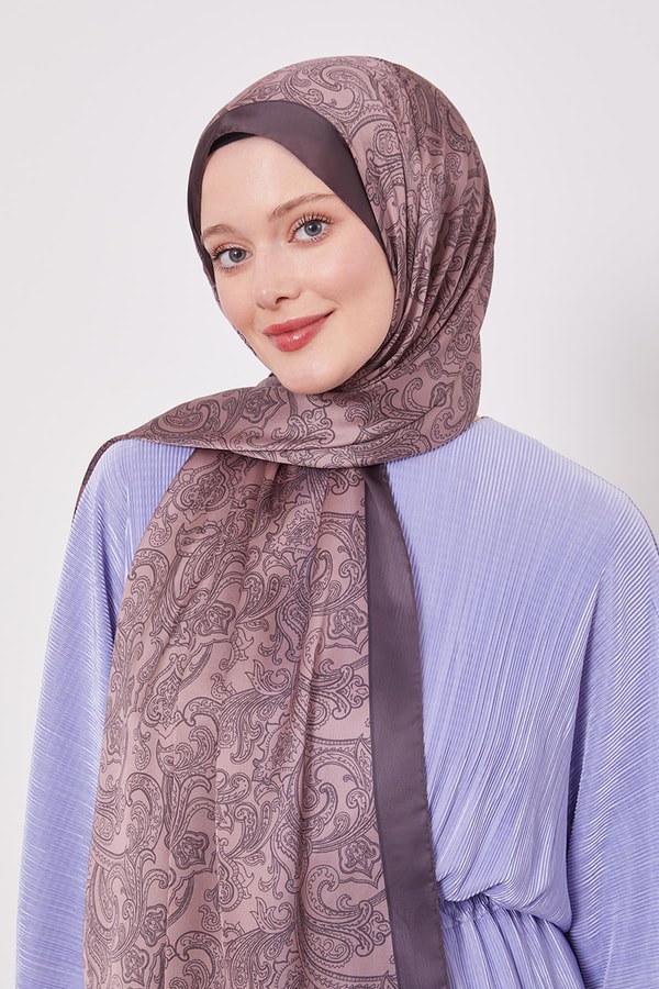 LevidorA.Kahve Pastel Ton Hint İpeği Şal