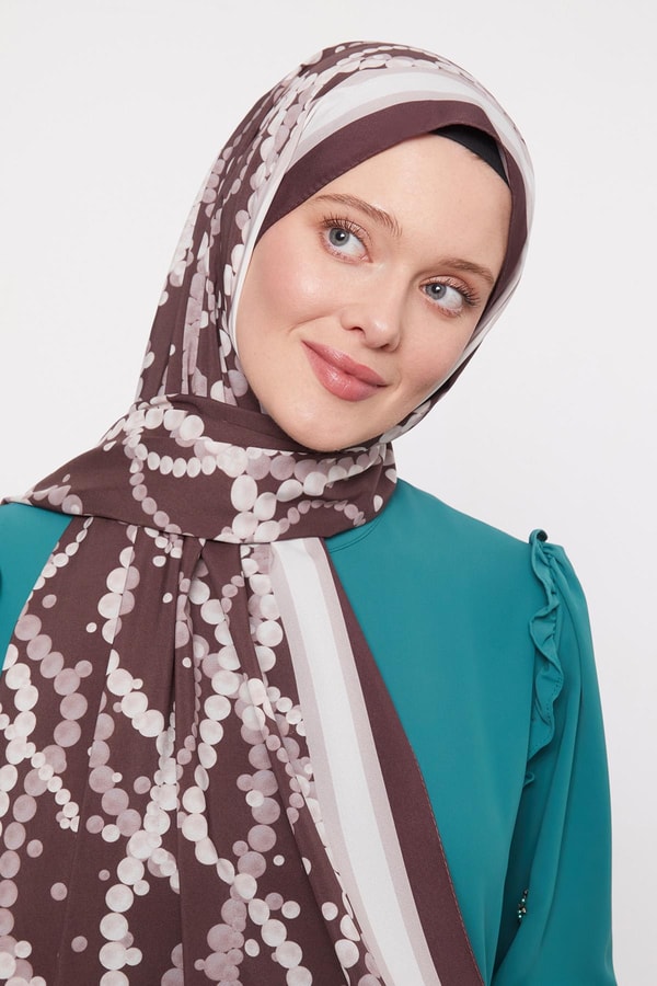 LevidorAcı Kahve İnci Desenli Elegance Şal