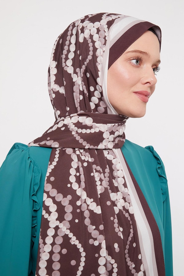 LevidorAcı Kahve İnci Desenli Elegance Şal