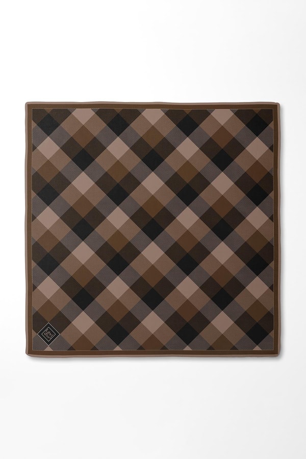 LevidorAcı Kahve Noktalı Kareli Twill İpek Eşarp