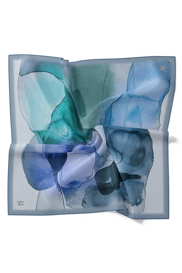 LevidorBebe Mavisi Kesik Çiçek Desen Twill İpek Eşarp