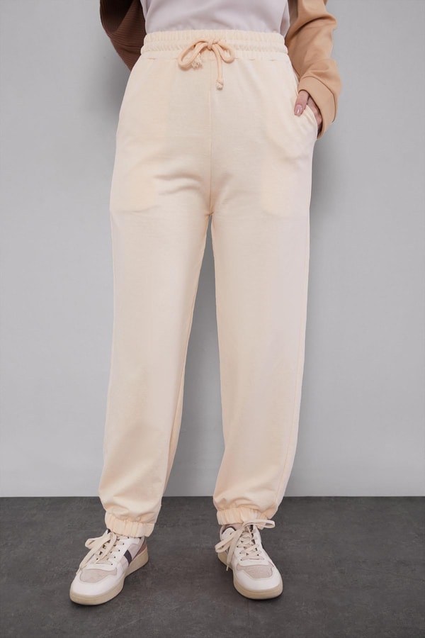 LevidorBej Beli Lastikli Jogger Pantolon