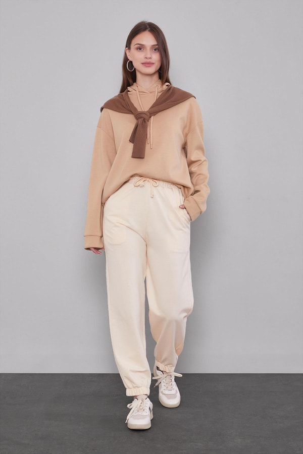 LevidorBej Beli Lastikli Jogger Pantolon