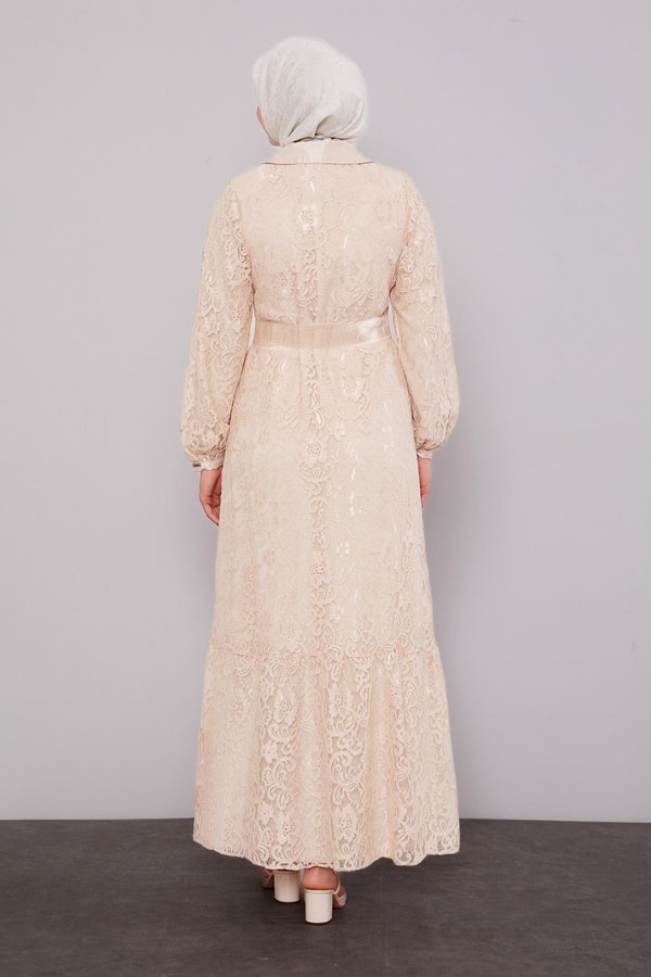 LevidorBej Gömlek Yaka Kuşaklı Ferace