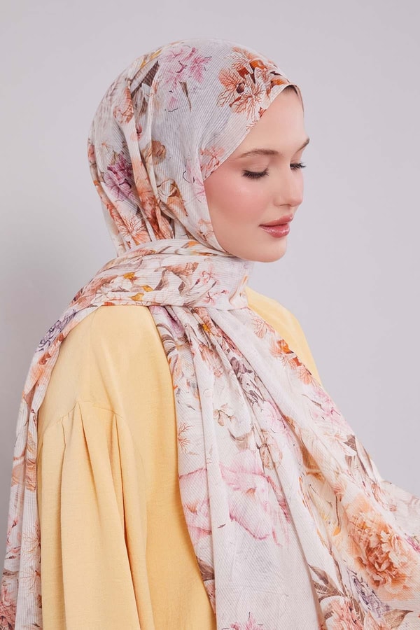 LevidorBej Güllü Desen Pamuk Şal