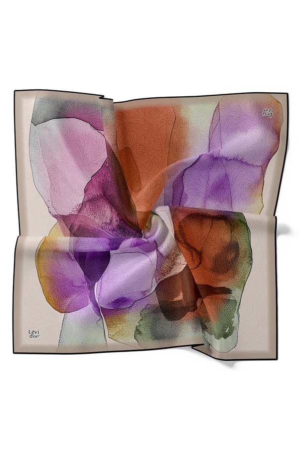 LevidorBej Kesik Çiçek Desen Twill İpek Eşarp