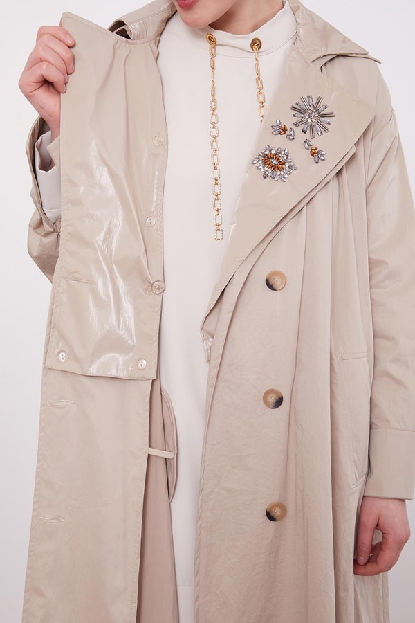 LevidorBej Kuşaklı Cepli Trençkot