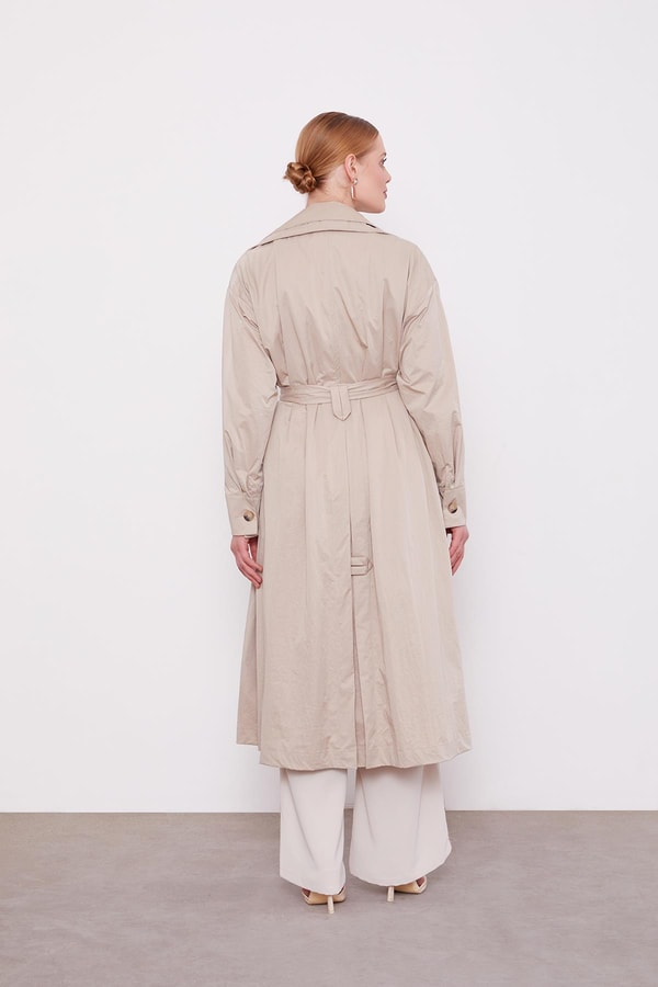 LevidorBej Kuşaklı Cepli Trençkot