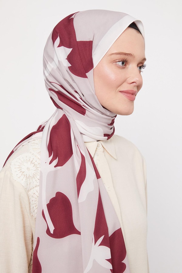 LevidorBej Soyut Çiçek Desenli Elegance Şal