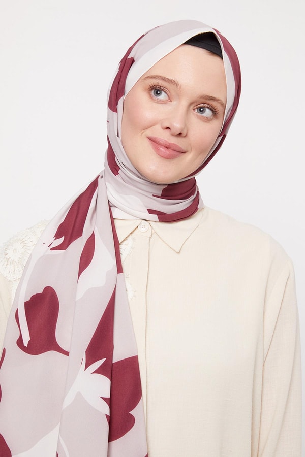 LevidorBej Soyut Çiçek Desenli Elegance Şal