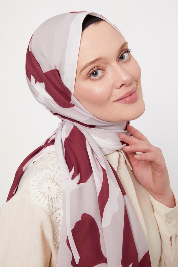 LevidorBej Soyut Çiçek Desenli Elegance Şal
