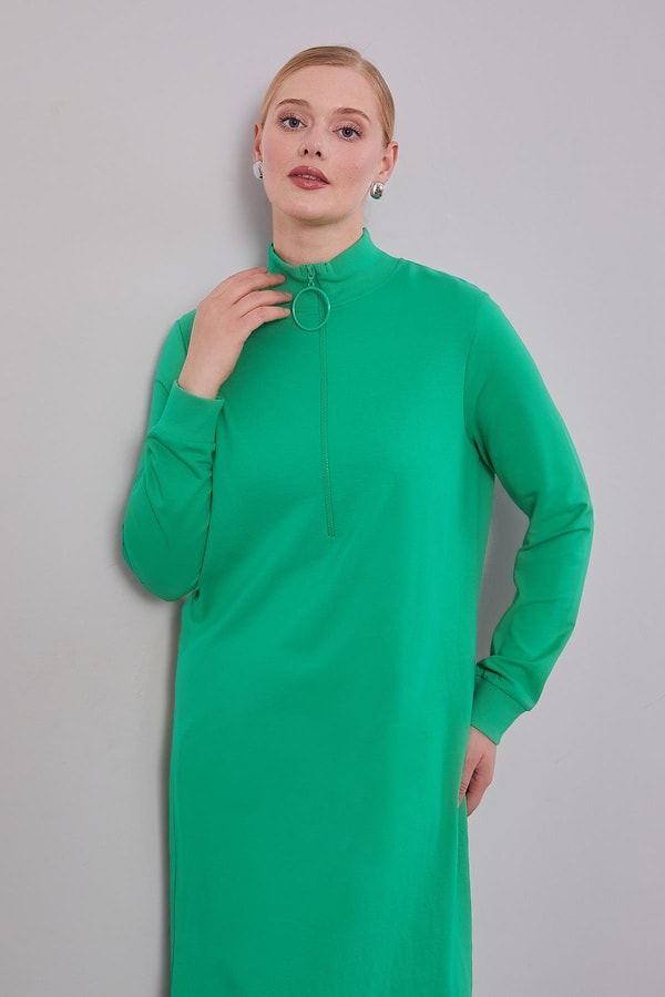 LevidorBenetton Kolları Ribanalı Dik Yaka Fermuar Kapamalı Elbise