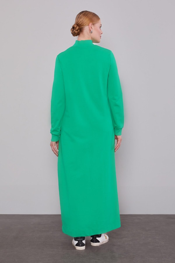 LevidorBenetton Kolları Ribanalı Dik Yaka Fermuar Kapamalı Elbise