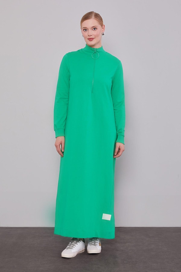 LevidorBenetton Kolları Ribanalı Dik Yaka Fermuar Kapamalı Elbise