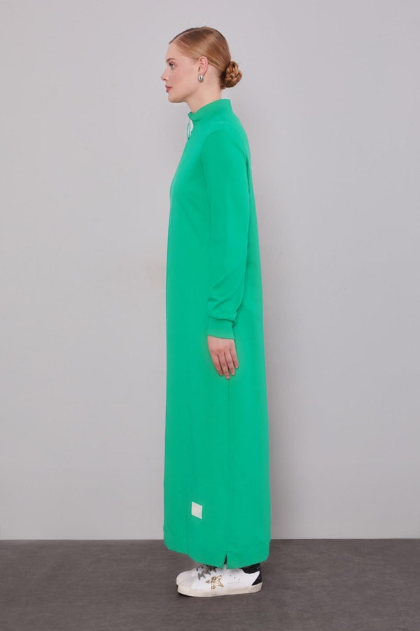 LevidorBenetton Kolları Ribanalı Dik Yaka Fermuar Kapamalı Elbise