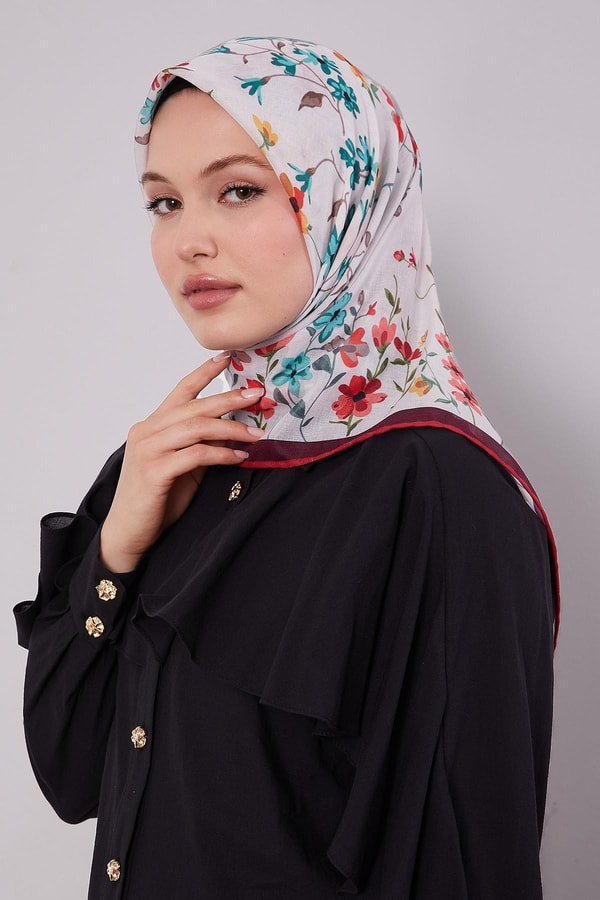LevidorBordo Çiçek Dalı Desen Soft Eşarp