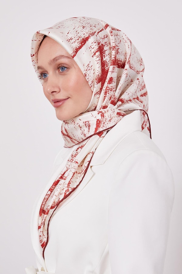 LevidorBordo Karışık Fırça Desen Twill İpek Eşarp