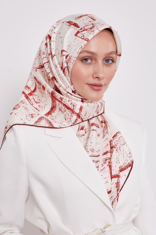 LevidorBordo Karışık Fırça Desen Twill İpek Eşarp