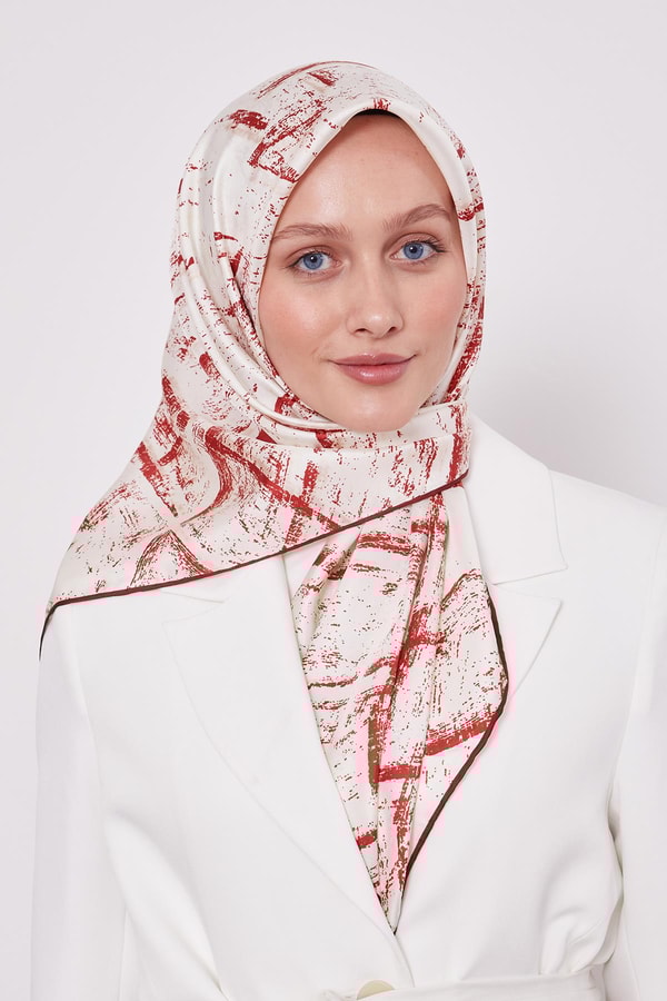 LevidorBordo Karışık Fırça Desen Twill İpek Eşarp