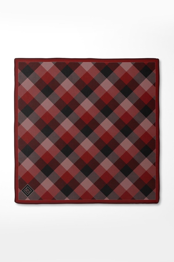 LevidorBordo Noktalı Kareli Twill İpek Eşarp