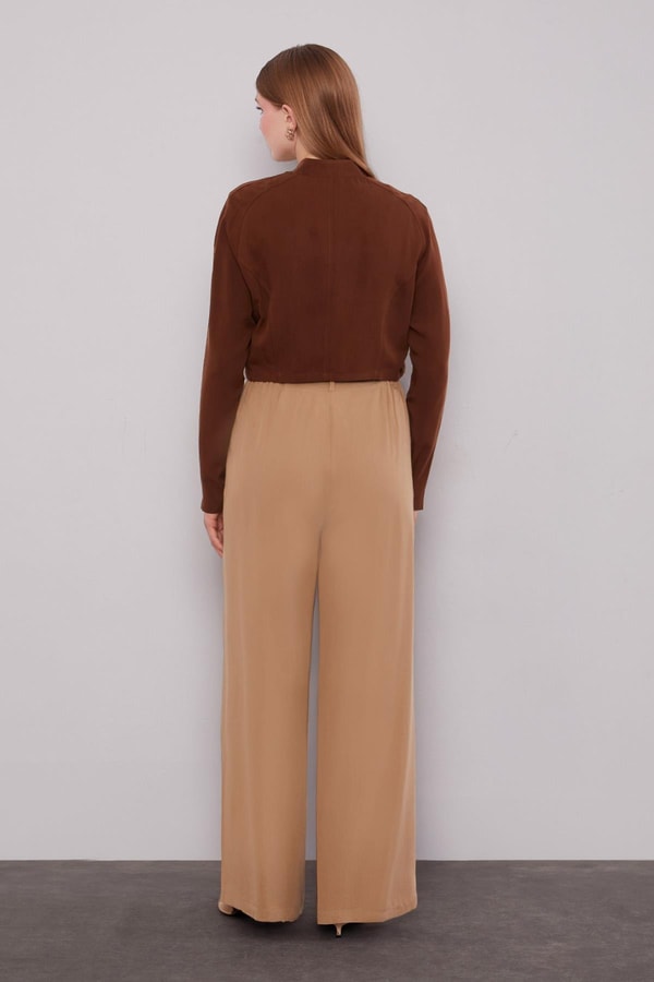 LevidorCamel Düz Kesim Palazzo Pantolon
