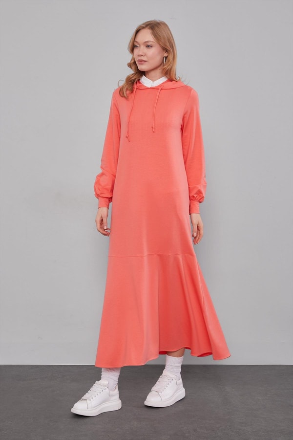 LevidorCoral Kapuşonlu Gizli Cep Detaylı Elbise