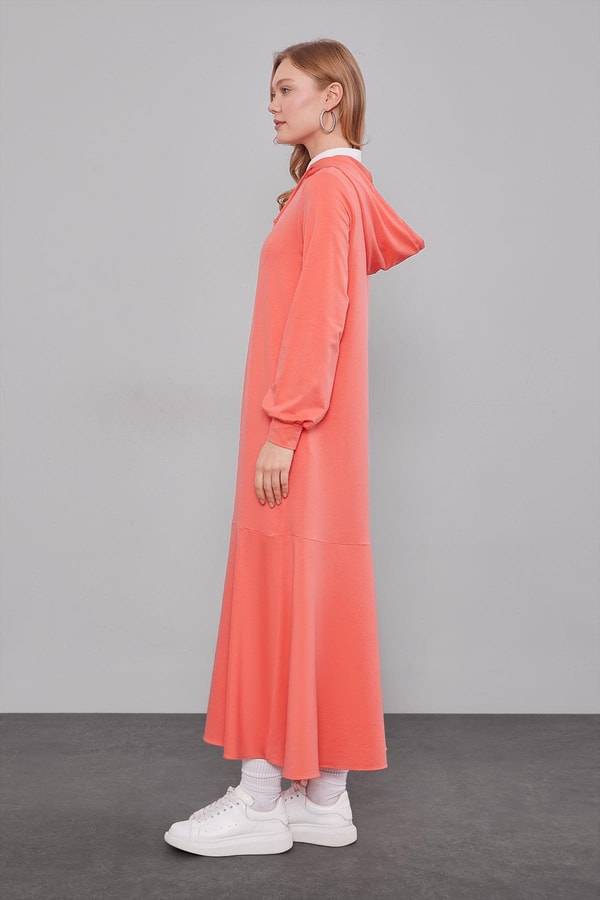 LevidorCoral Kapuşonlu Gizli Cep Detaylı Elbise