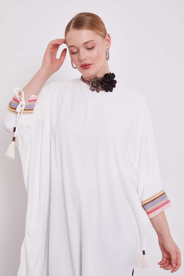 LevidorEkru Dantel Detaylı Tunik