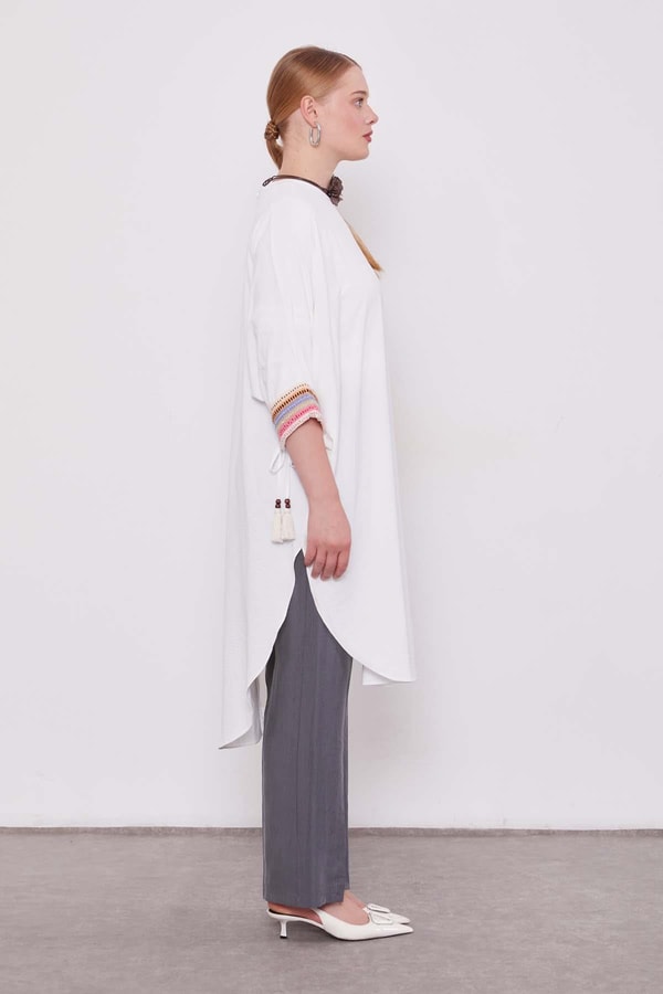 LevidorEkru Dantel Detaylı Tunik