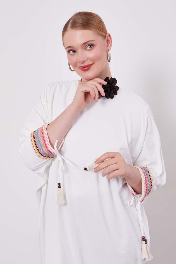 LevidorEkru Dantel Detaylı Tunik