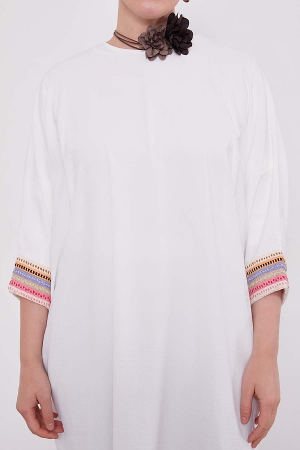 LevidorEkru Dantel Detaylı Tunik