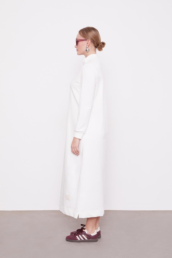 LevidorEkru Kolları Ribanalı Fermuar Kapama Elbise