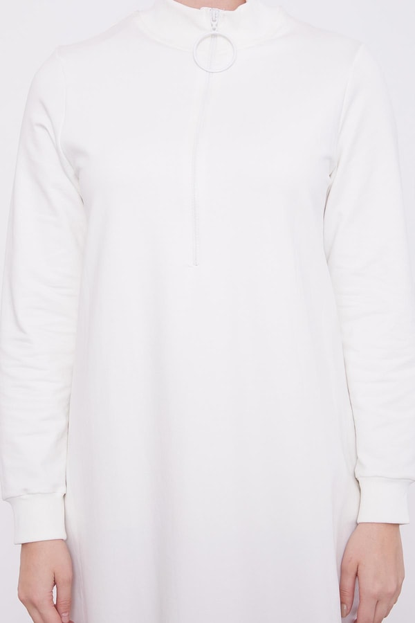 LevidorEkru Kolları Ribanalı Fermuar Kapama Elbise