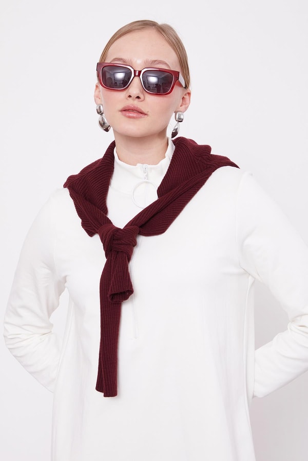 LevidorEkru Kolları Ribanalı Fermuar Kapama Elbise