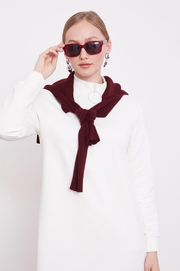 LevidorEkru Kolları Ribanalı Fermuar Kapama Elbise