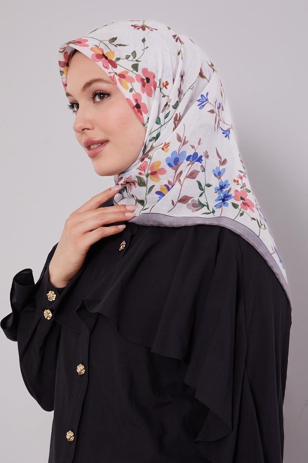 LevidorFüme Çiçek Dalı Desen Soft Eşarp