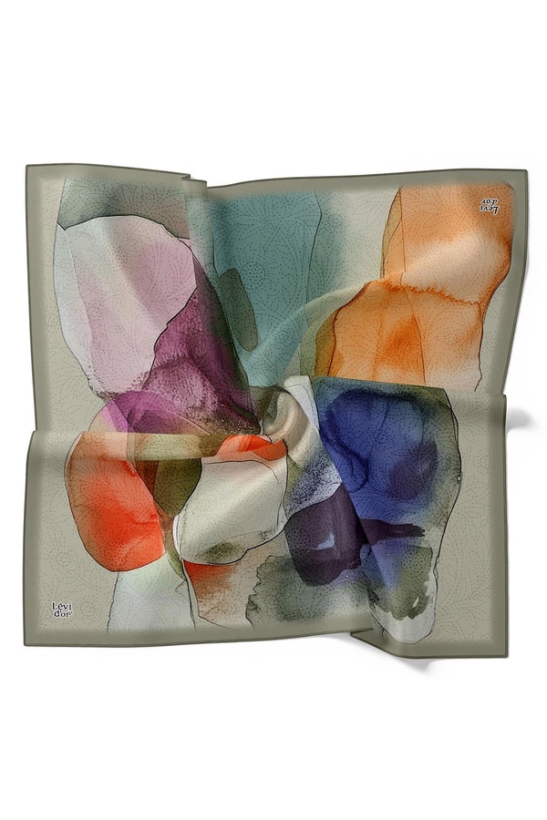 LevidorFüme Kesik Çiçek Desen Twill İpek Eşarp