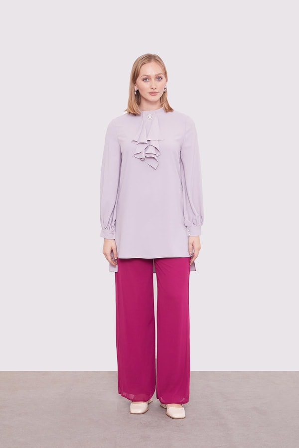 LevidorFuşya Bol Paça Şifon Pantolon
