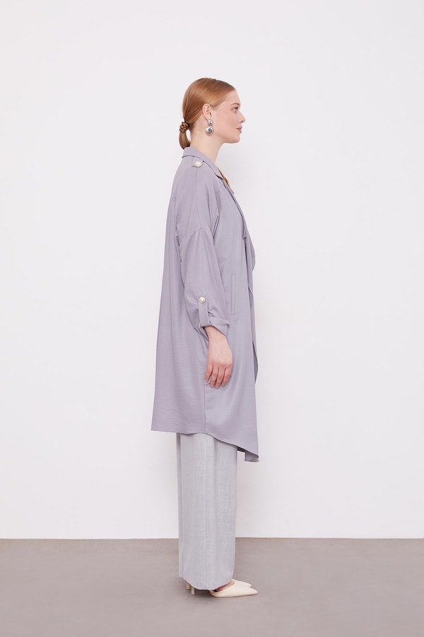 LevidorGri Apolet Detaylı Kısa Kap