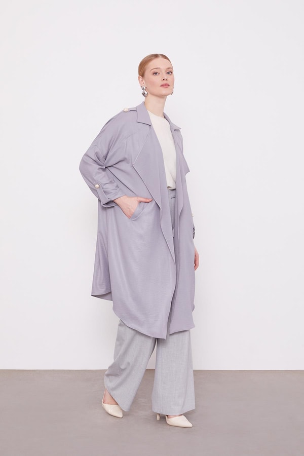 LevidorGri Apolet Detaylı Kısa Kap