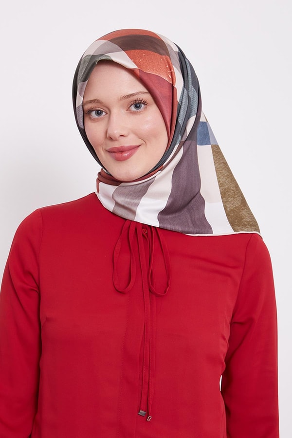 LevidorGri Ekose Desen Trend Twill Eşarp