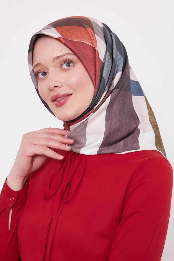 LevidorGri Ekose Desen Trend Twill Eşarp
