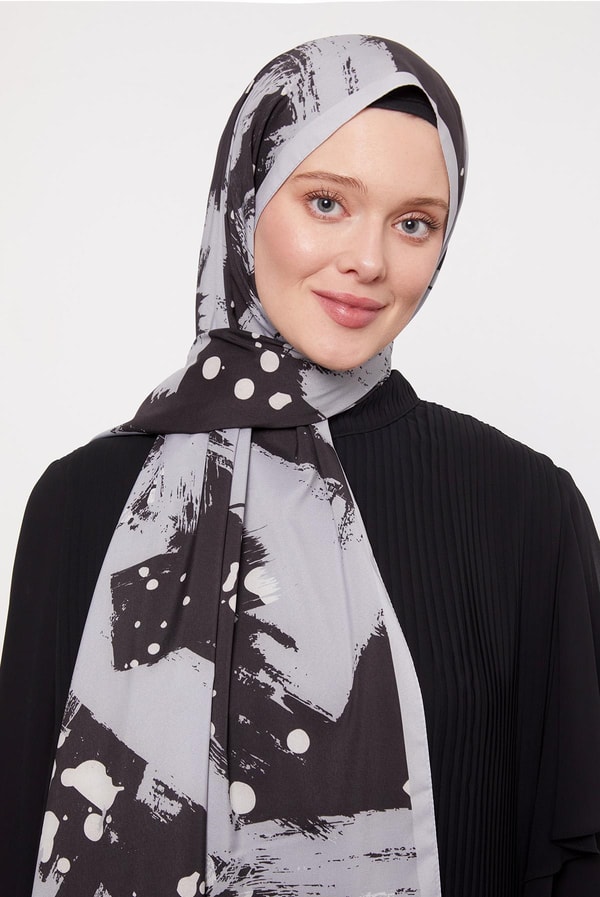 LevidorGri Fırça İzi Desenli Elegance Şal