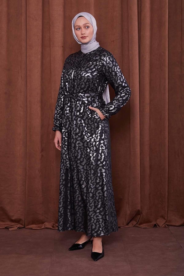 LevidorGümüş Organze Kumaş Kuşak Bağlamalı Ferace