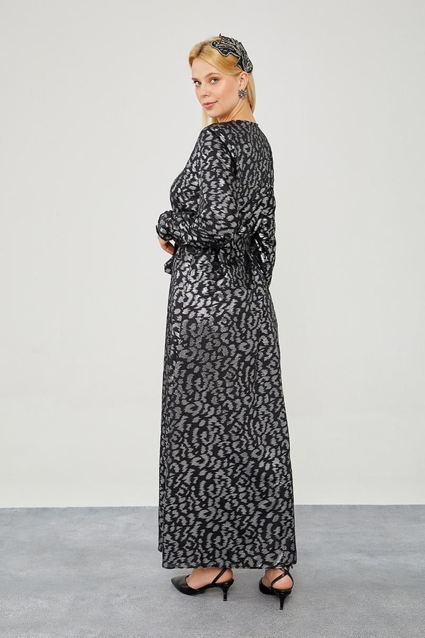 LevidorGümüş Organze Kumaş Kuşak Bağlamalı Ferace