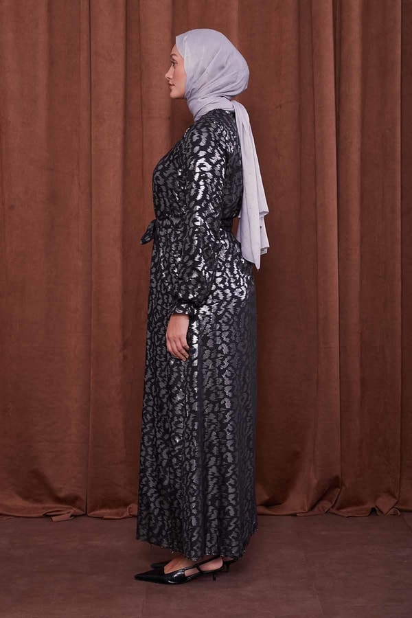 LevidorGümüş Organze Kumaş Kuşak Bağlamalı Ferace