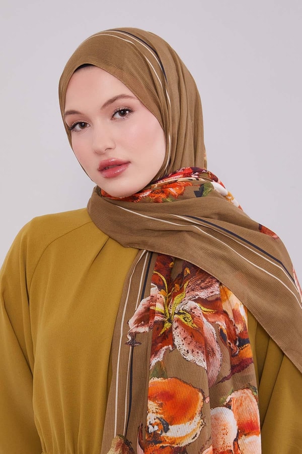 LevidorHaki Gül Desen Pamuk Şal
