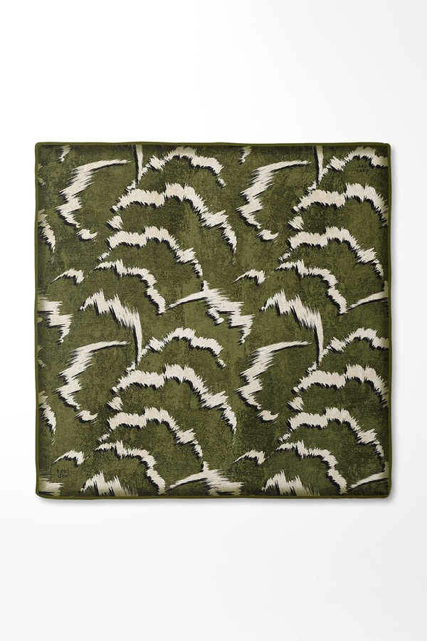 LevidorHaki Zigzag Spor Desen Twill İpek Eşarp