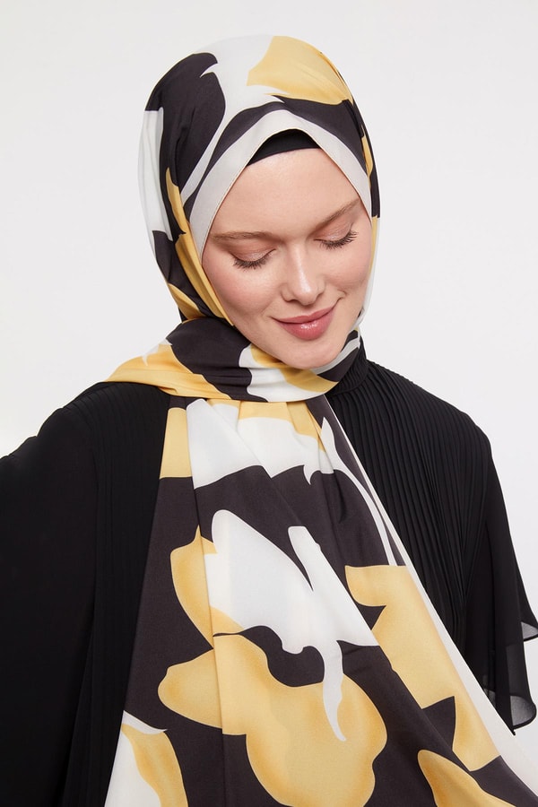 LevidorHardal Soyut Çiçek Desenli Elegance Şal