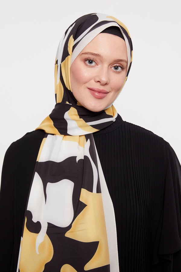 LevidorHardal Soyut Çiçek Desenli Elegance Şal